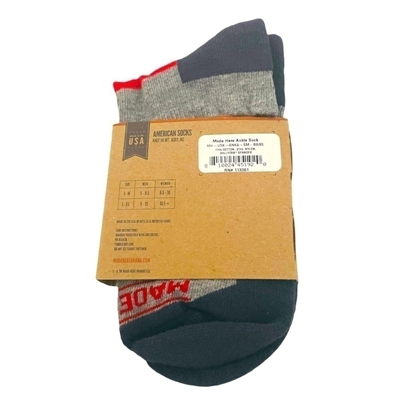 NWT MADE HERE University No Show Ankle Grey/Red Cotton Socks Unisex Socks, L/XL - Picture 3 of 6